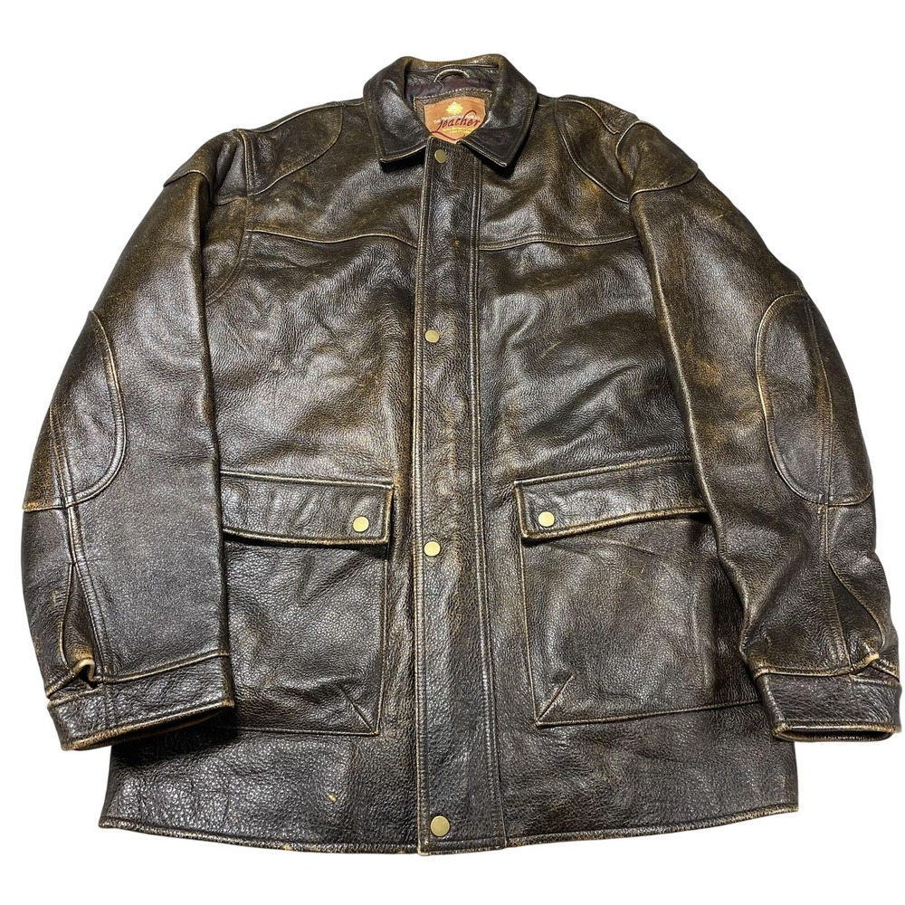 The Territory Ahead Leather Coat Mens Large Brown Quilted Lined Insulated Field